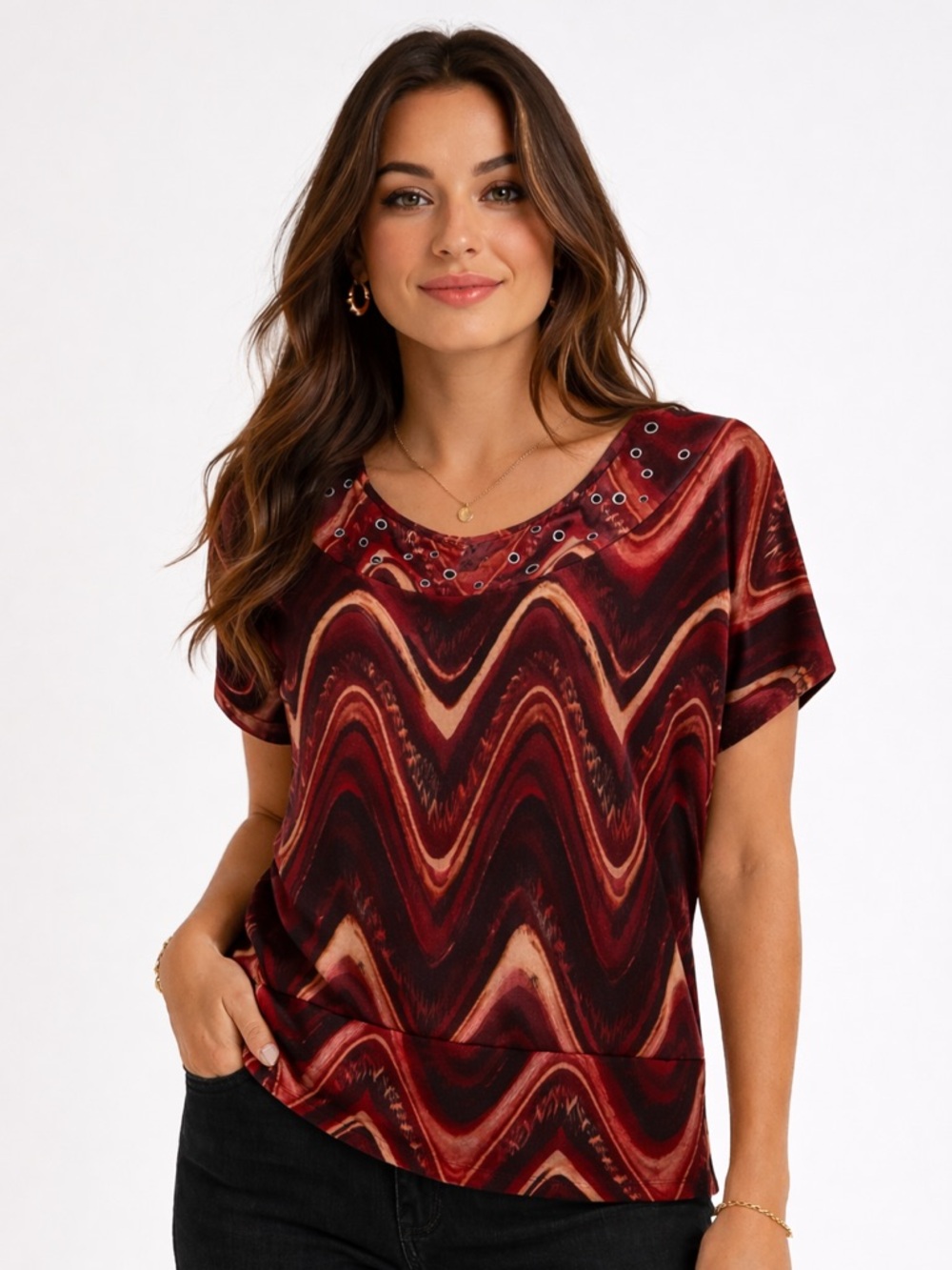 Stylish Women's Top with Eyelet Detail
